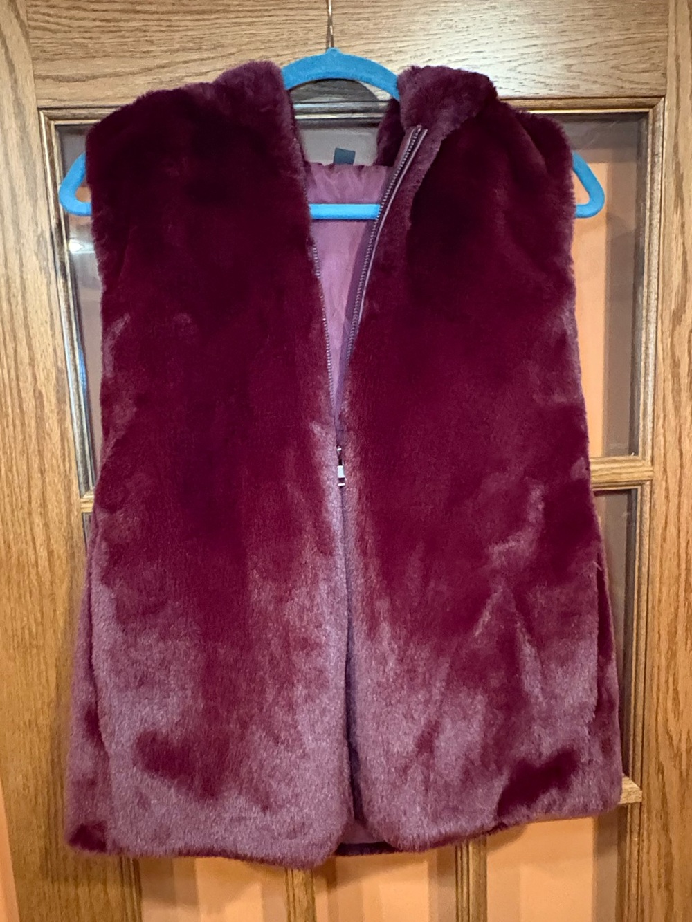 Simply Vera Vera Wang Burgundy Faux Fur Vest With Hood